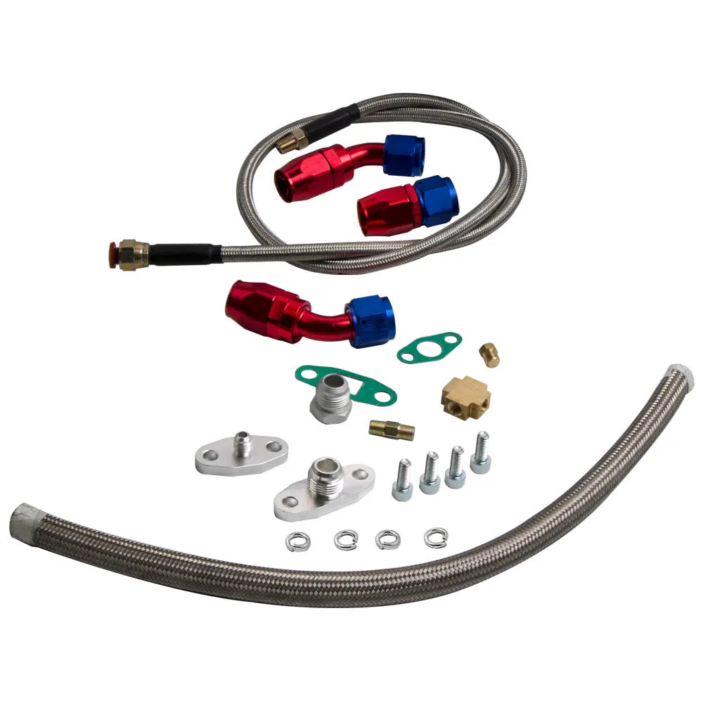 Turbo Charger Oil Drain OIL Return T3 T4 T04E Feed Line Complete Kit AMPTZ