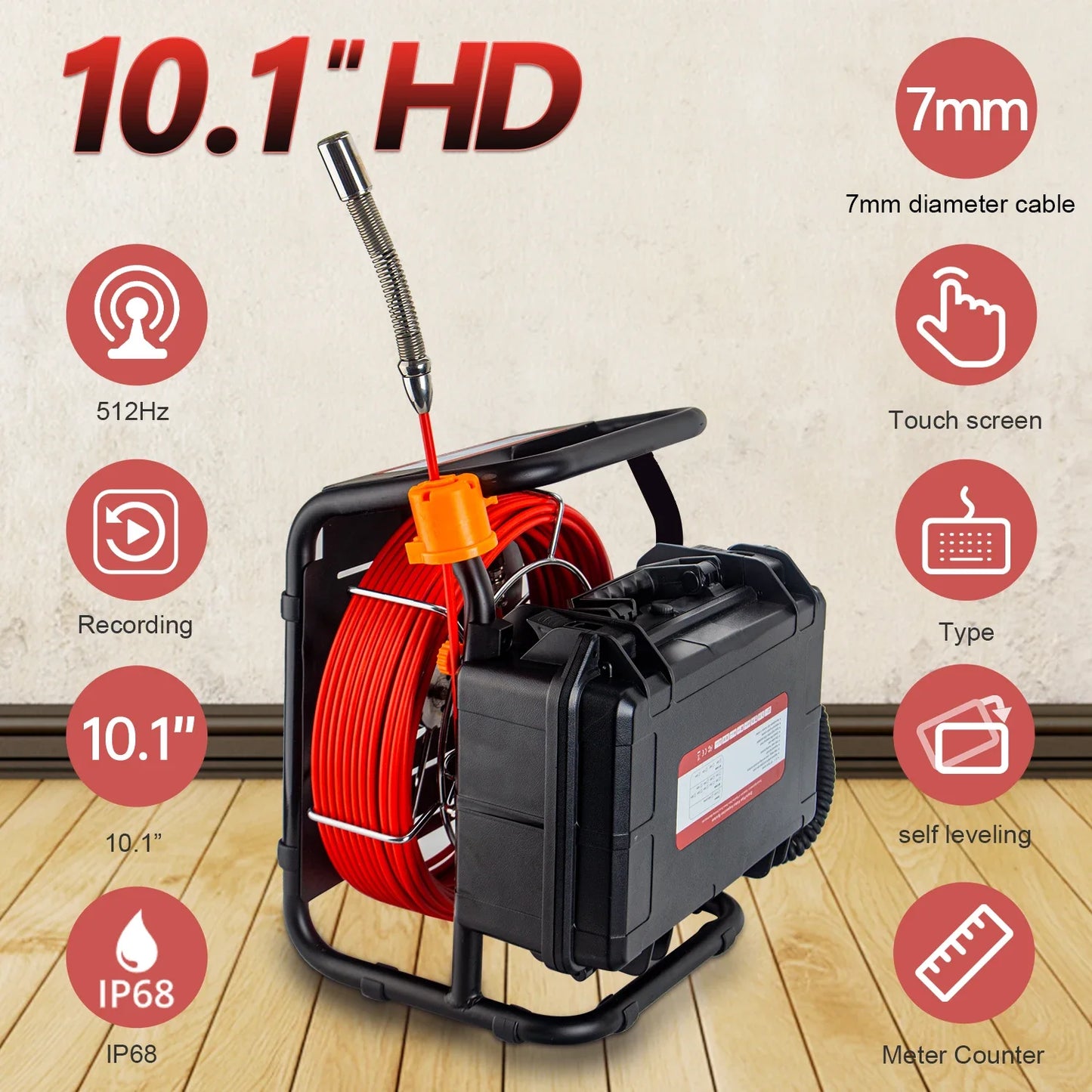 Pipe Inspection Camera 10.1in1080P Screen,SYANSPAN Sewer Drain Endonscope Self-Leveling 512HZ Sonde&Locator Meter Counter 30/50M