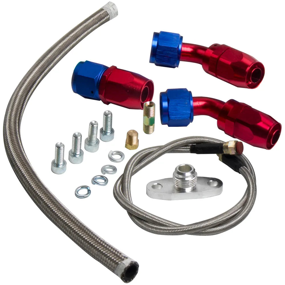 Turbo Charger Oil Drain OIL Return T3 T4 T04E Feed Line Complete Kit AMPTZ