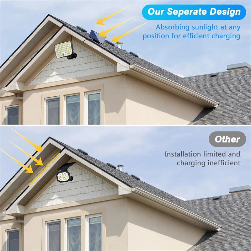 Solar Outdoor Lights, 256 LED Solar Powered Motion Sensor Security Lights with Waterproof 3 Modes Flood Lights for Outside Porch
