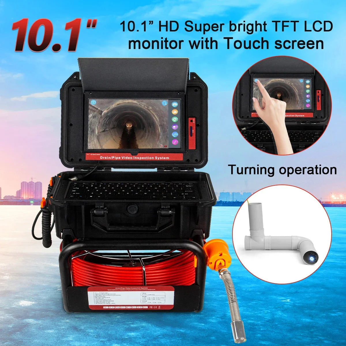 Pipe Inspection Camera 10.1in1080P Screen,SYANSPAN Sewer Drain Endonscope Self-Leveling 512HZ Sonde&Locator Meter Counter 30/50M