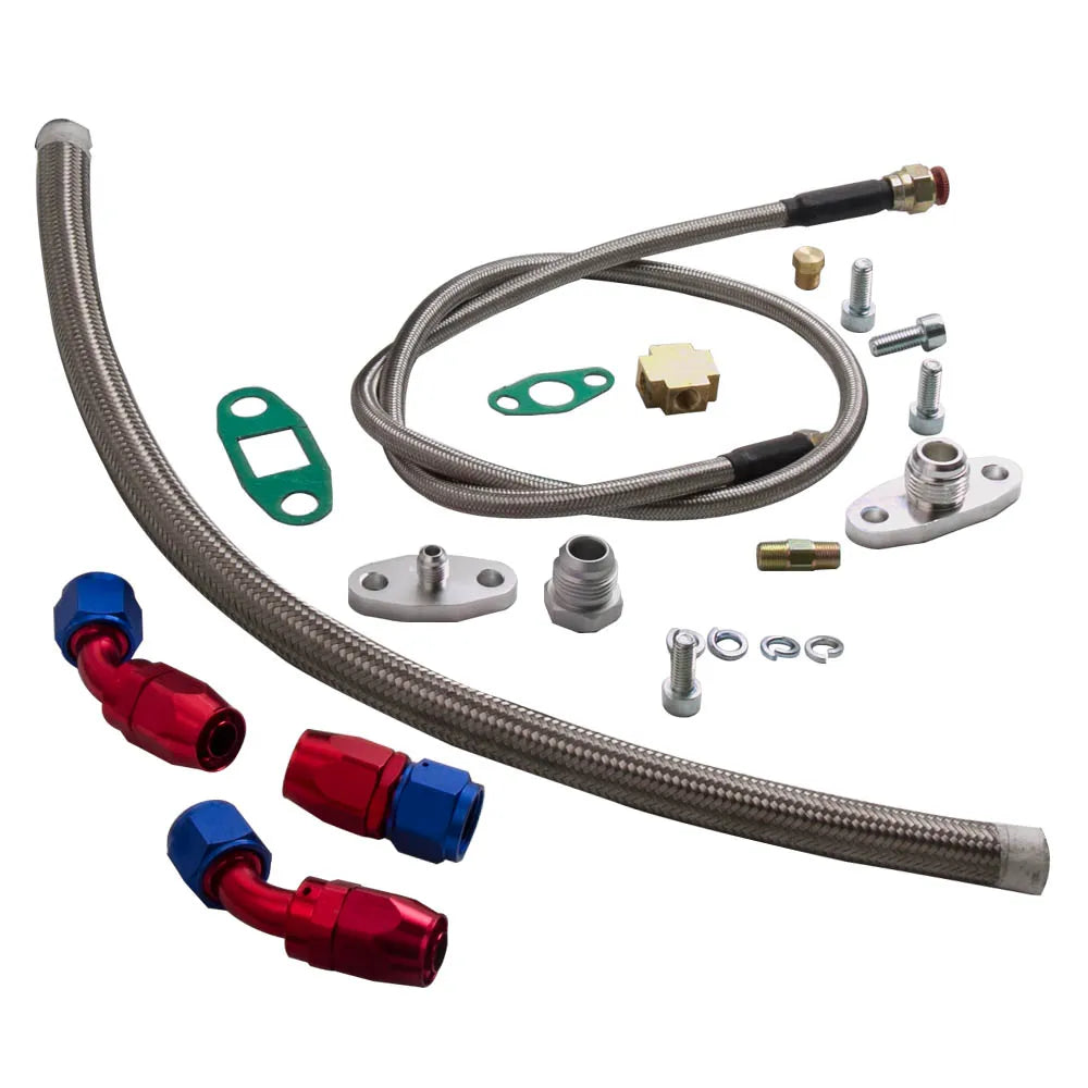 Turbo Charger Oil Drain OIL Return T3 T4 T04E Feed Line Complete Kit AMPTZ