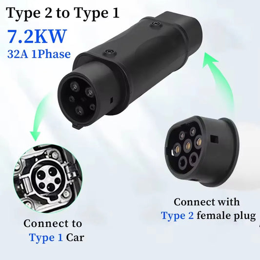 New Electric Vehicle Charging Connector Type 2 to Type 1 J1772 EV Adapter Type 1 to Type 2 EV Adaptor EVSE Charging Convertor