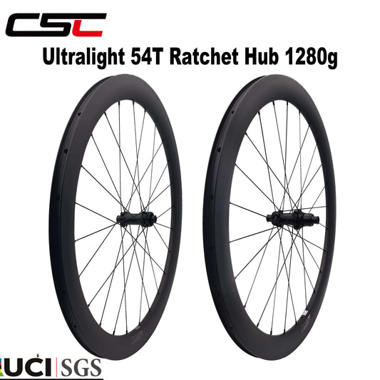 UCI CSC Ultralight Road bike Carbon Wheels 700C Center Lock 54T Ratchet System Hub Disc 35 to 58mm deep for Gravel Bicycle 1280g