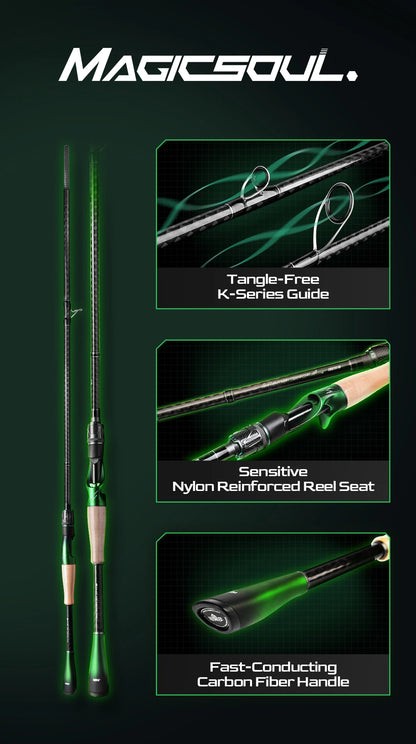 HANDING Magic Soul Spinning Rod, Toray 30+36T Carbon Fiber Tournament-Grade Fishing Rod, Fuji Alconite Guides, Fast Action Rod