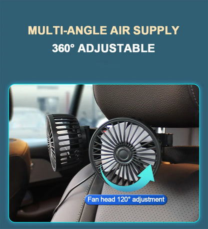 SEAMETAL Cooling Car Fan Headrest Double Head Fans for Rear Seat 180cm USB Cable Free-Adjustment 3-Speed Strong Wind Auto Fan