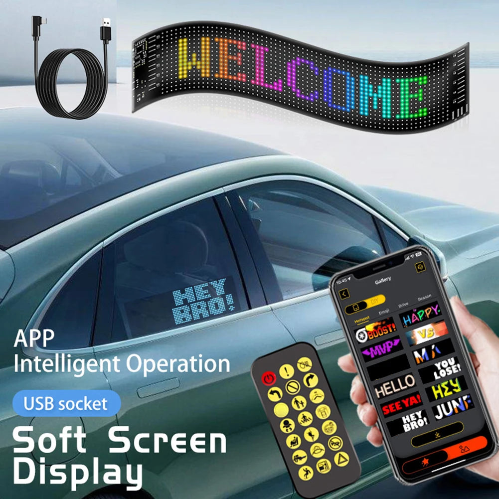 APP Control LED Display Screen Super Bright LED Matrix Pixel Panel IP65 Waterproof Flexible LED Car Sign for Restaurant Car Shop