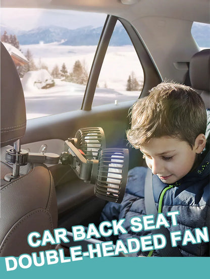 SEAMETAL Cooling Car Fan Headrest Double Head Fans for Rear Seat 180cm USB Cable Free-Adjustment 3-Speed Strong Wind Auto Fan