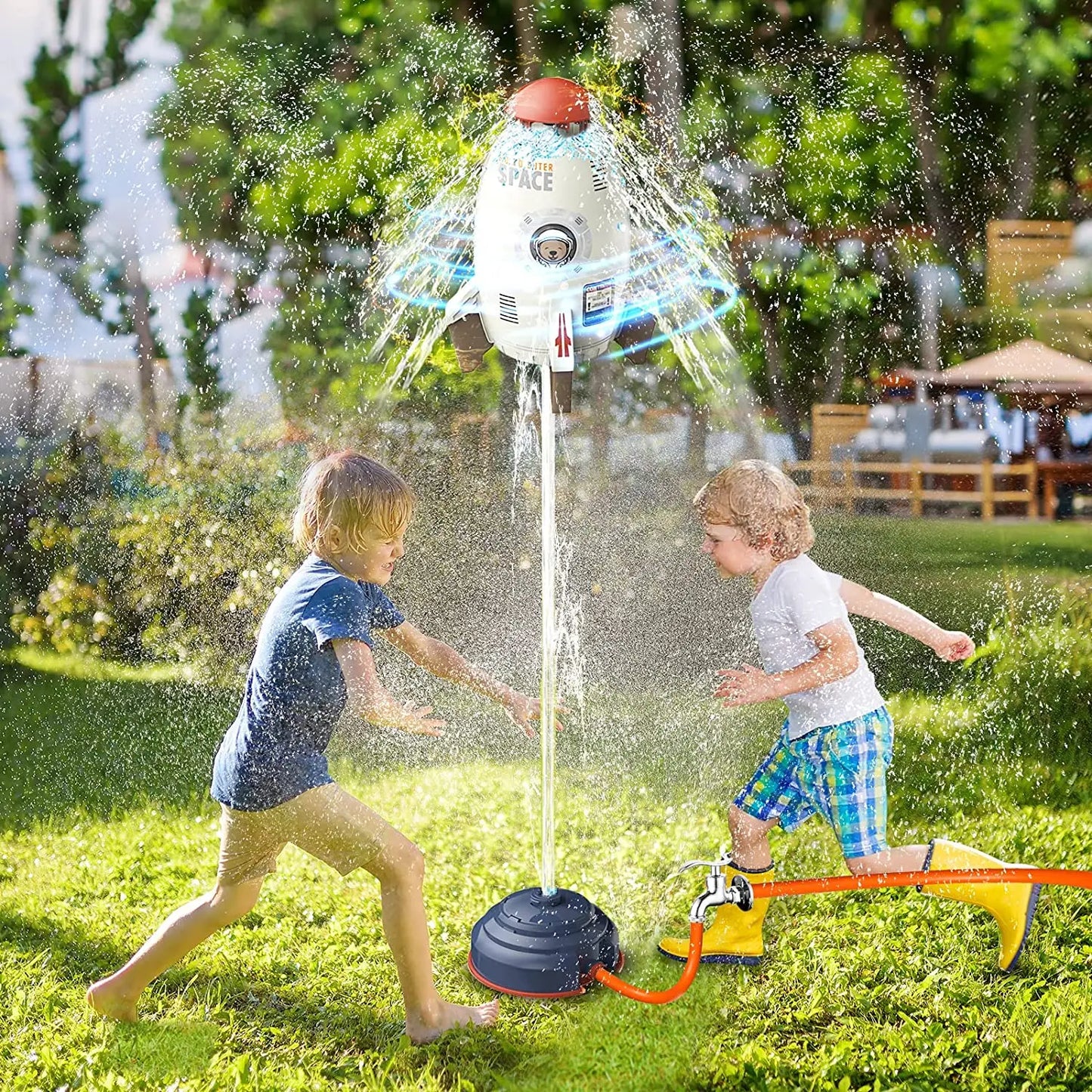 Space Jet Sprinkler Spinning Flying Splash Playing Water Toy Summer Outdoor Water Powered Launcher Kids Bath Toys STEM