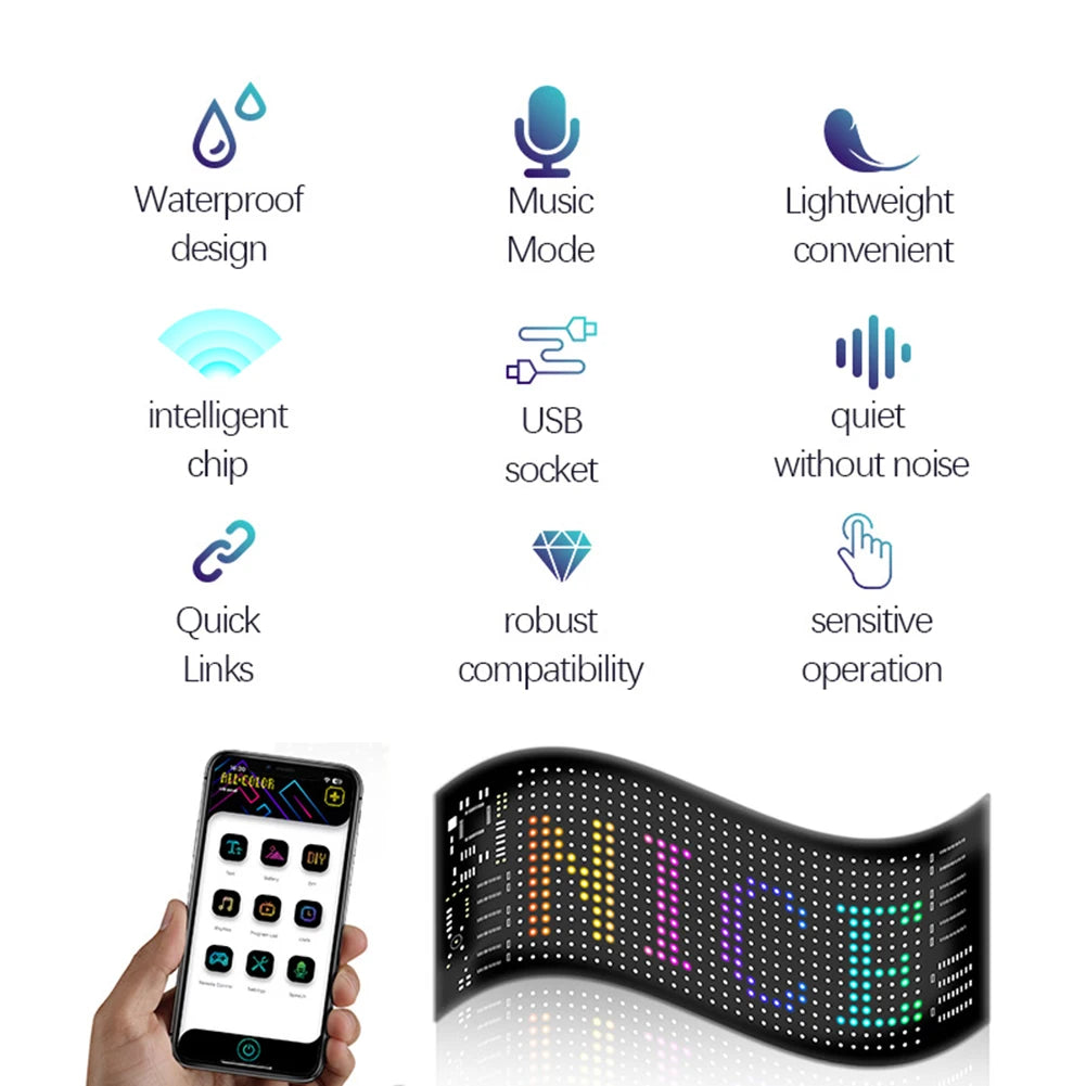 APP Control LED Display Screen Super Bright LED Matrix Pixel Panel IP65 Waterproof Flexible LED Car Sign for Restaurant Car Shop