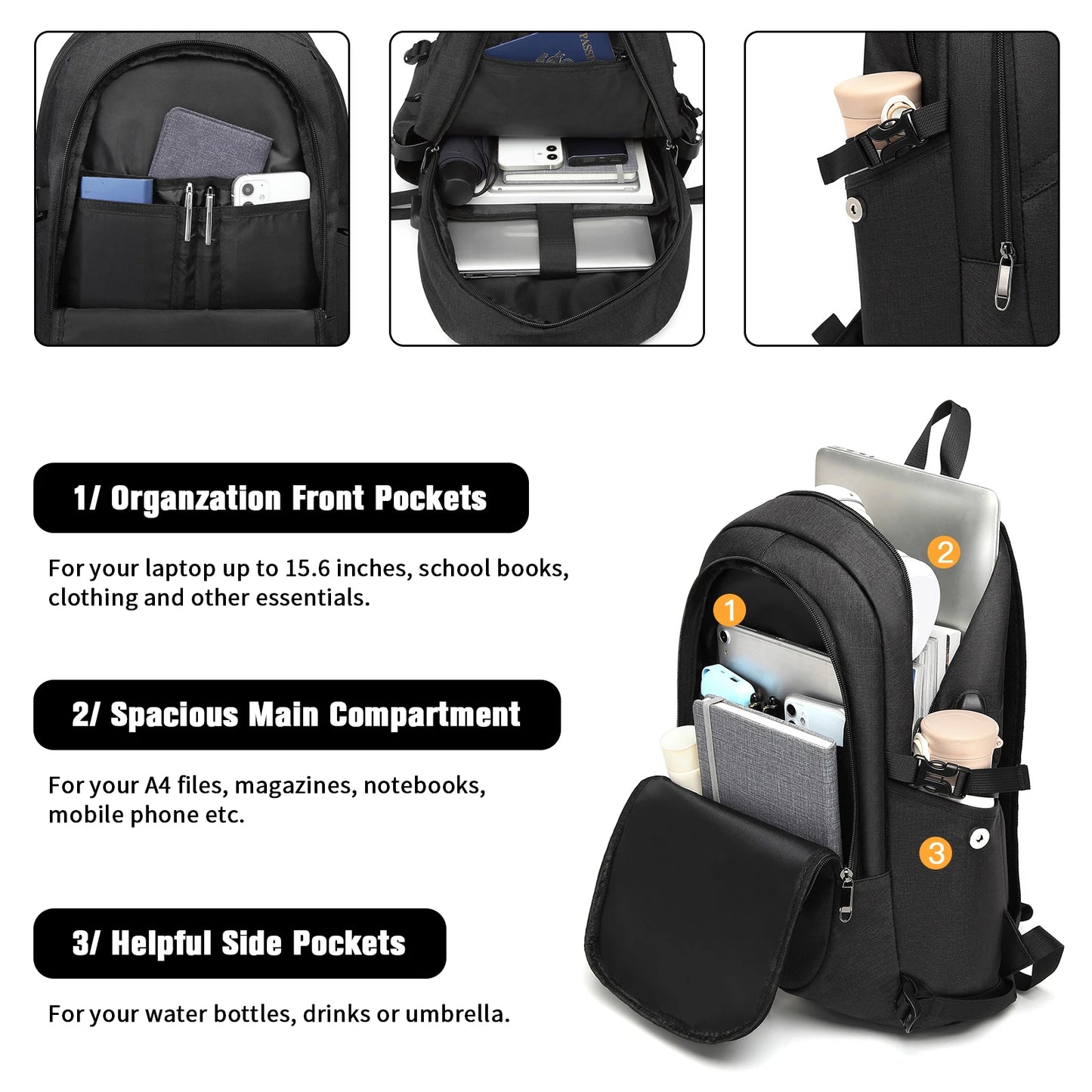 Kono anti-theft laptop backpack for travel business work and computer safety design for laptop up to 15.6 inches