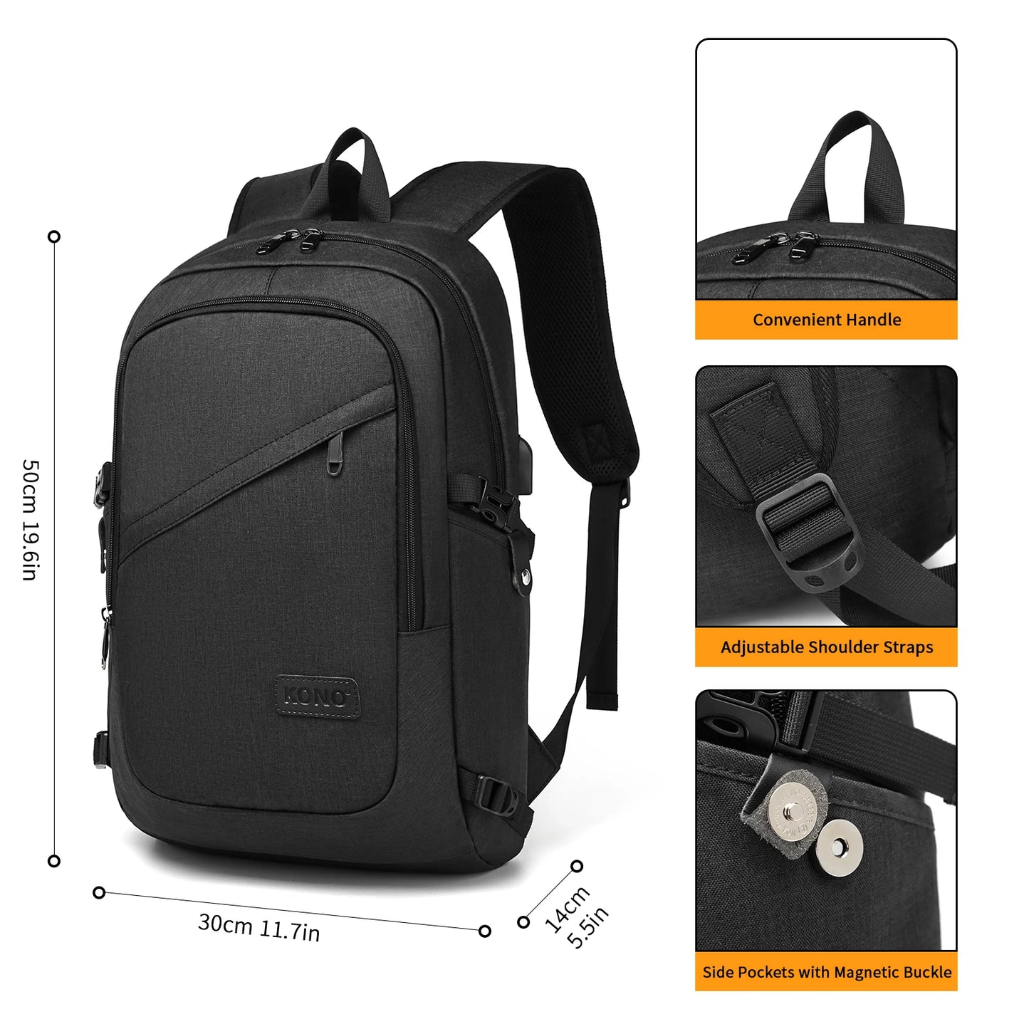Kono anti-theft laptop backpack for travel business work and computer safety design for laptop up to 15.6 inches