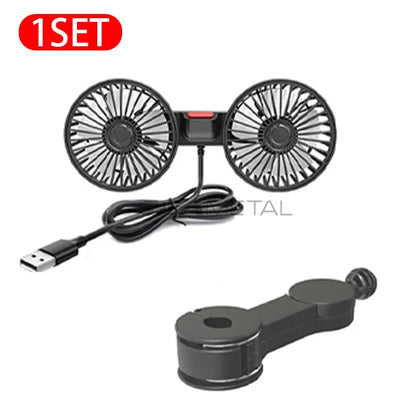 SEAMETAL Cooling Car Fan Headrest Double Head Fans for Rear Seat 180cm USB Cable Free-Adjustment 3-Speed Strong Wind Auto Fan