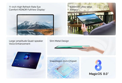 HONOR Pad X8a Tablet WIFI Global Version 4GB 128 GB 11inch 90 Hz Display 8300 mAhBattery Snapdragon 680 Android 14 WiFi Tablet