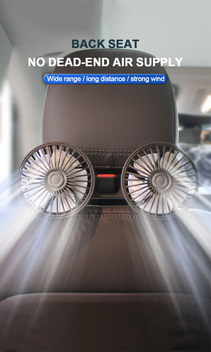 SEAMETAL Cooling Car Fan Headrest Double Head Fans for Rear Seat 180cm USB Cable Free-Adjustment 3-Speed Strong Wind Auto Fan